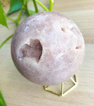Load image into Gallery viewer, Sparkly Pink Amethyst Sphere w/Heart Shaped Druzy Geode
