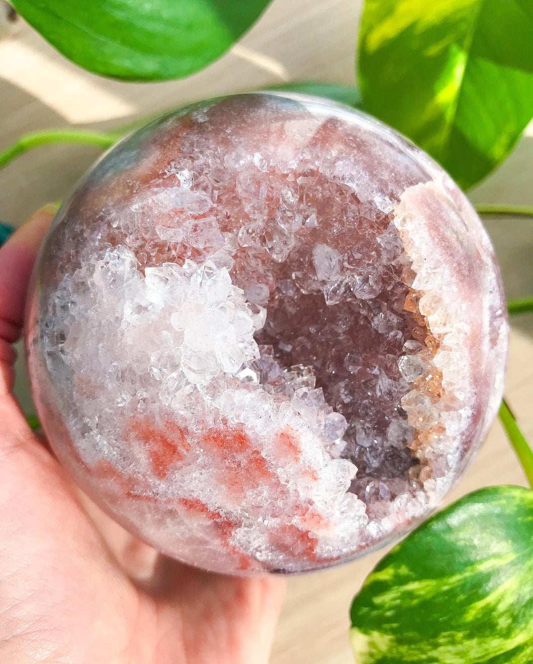 Druzy Deep Pink-Purple Amethyst Sphere w/Druzy Quartz Geodes (Large)