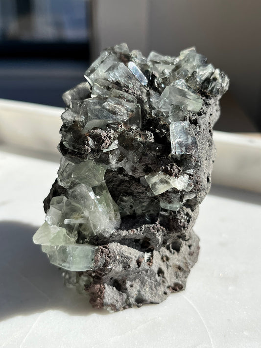 Green Apophyllite w/Scolecite Inclusions on Basalt Matrix Specimen #42