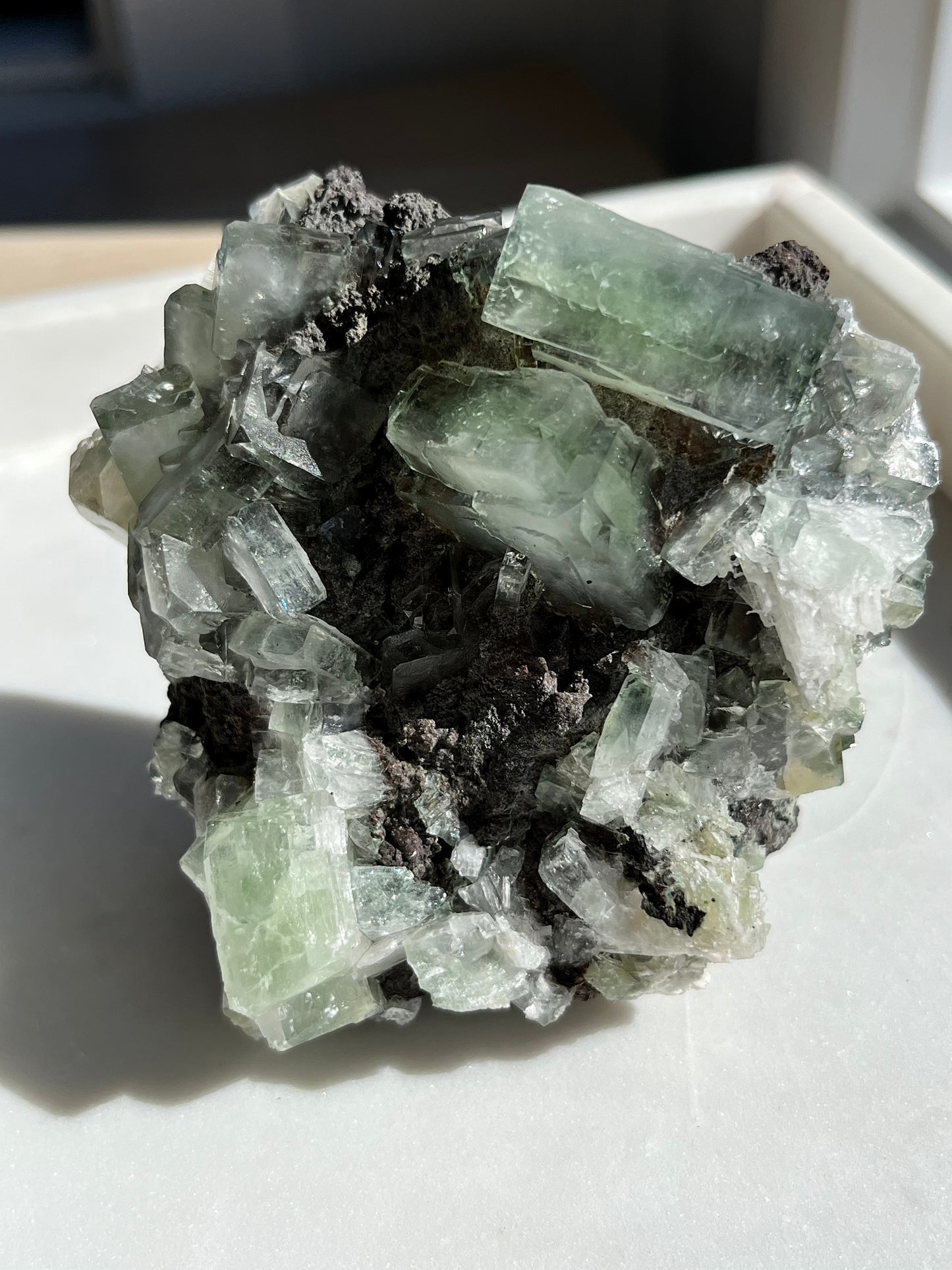 Green Apophyllite w/Scolecite Inclusions on Basalt Matrix Specimen #11