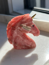Load image into Gallery viewer, ‘Chief’ One-of-a-Kind Rhodochrosite Unicorn Carving w/Brass Horn
