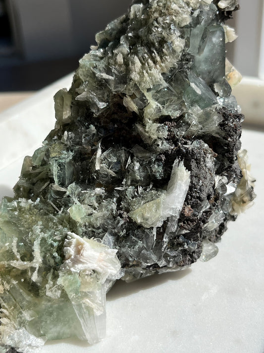 Green Apophyllite w/Stilbite & Scolecite Inclusions on Basalt Matrix Specimen #15