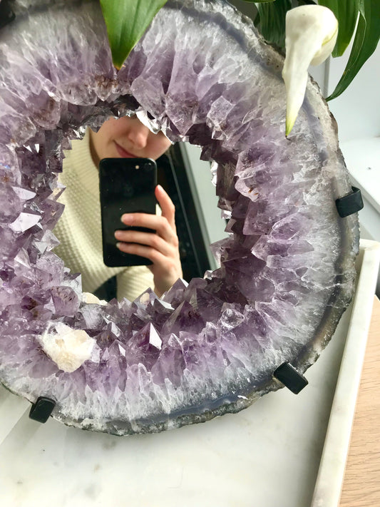 Amethyst Geode Slice Mirror w/Calcite