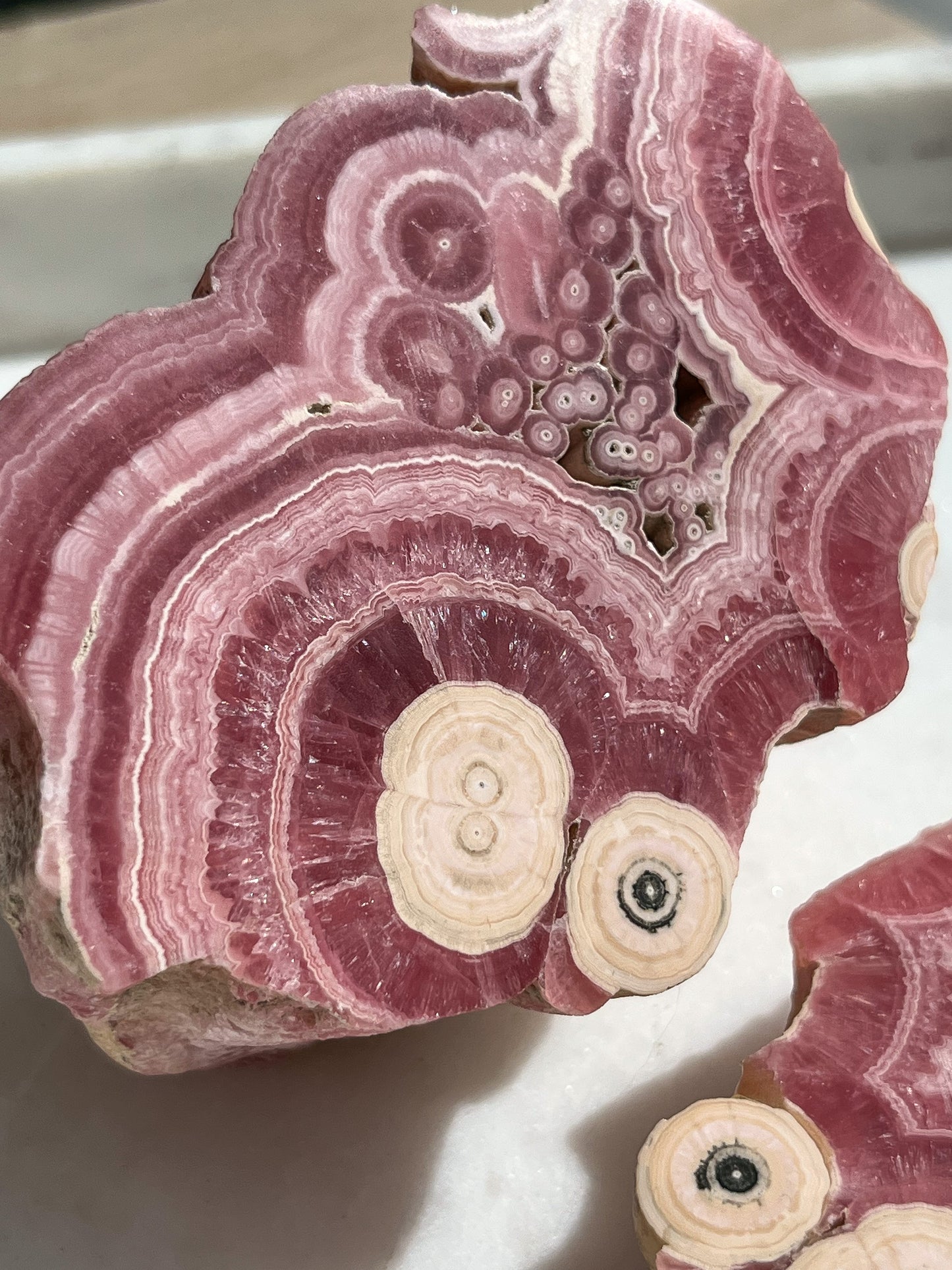 Rare 1980s Rhodochrosite “Butterfly” Stalactite Formation Slab Pair