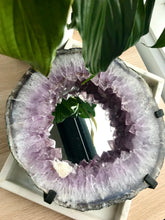 Load image into Gallery viewer, Amethyst Geode Slice Mirror w/Calcite

