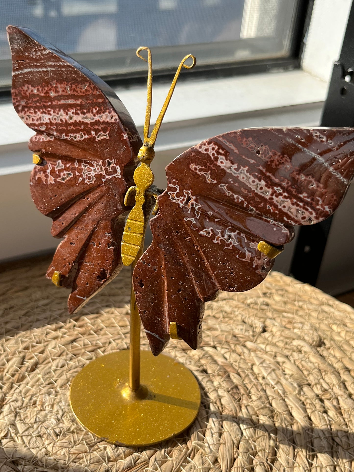 Indonesian Red Orbicular Jasper Butterfly Wings on Stand #4