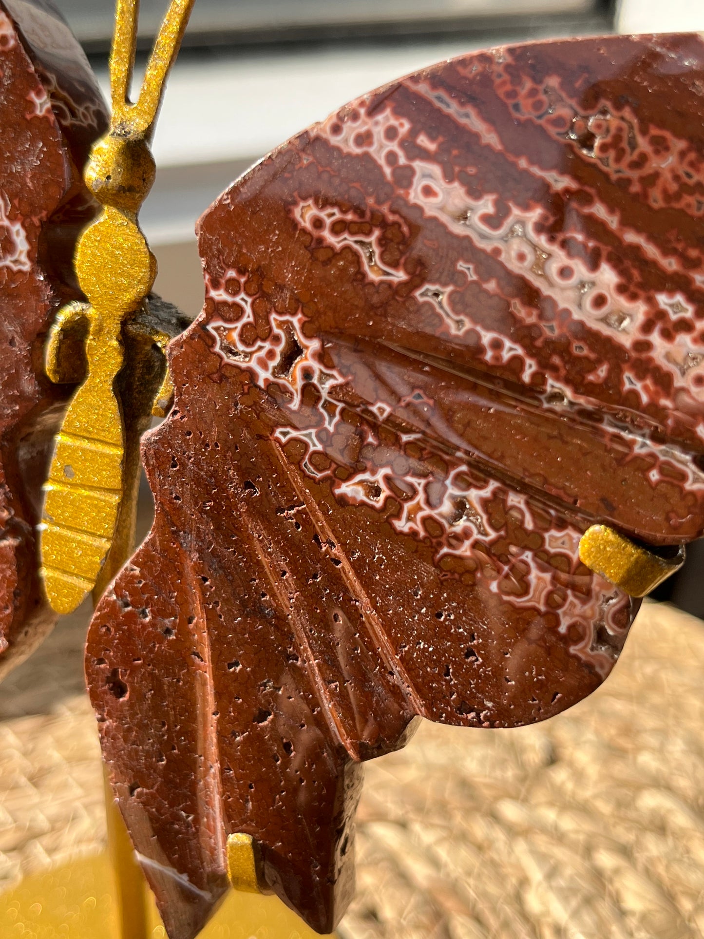 Indonesian Red Orbicular Jasper Butterfly Wings on Stand #4