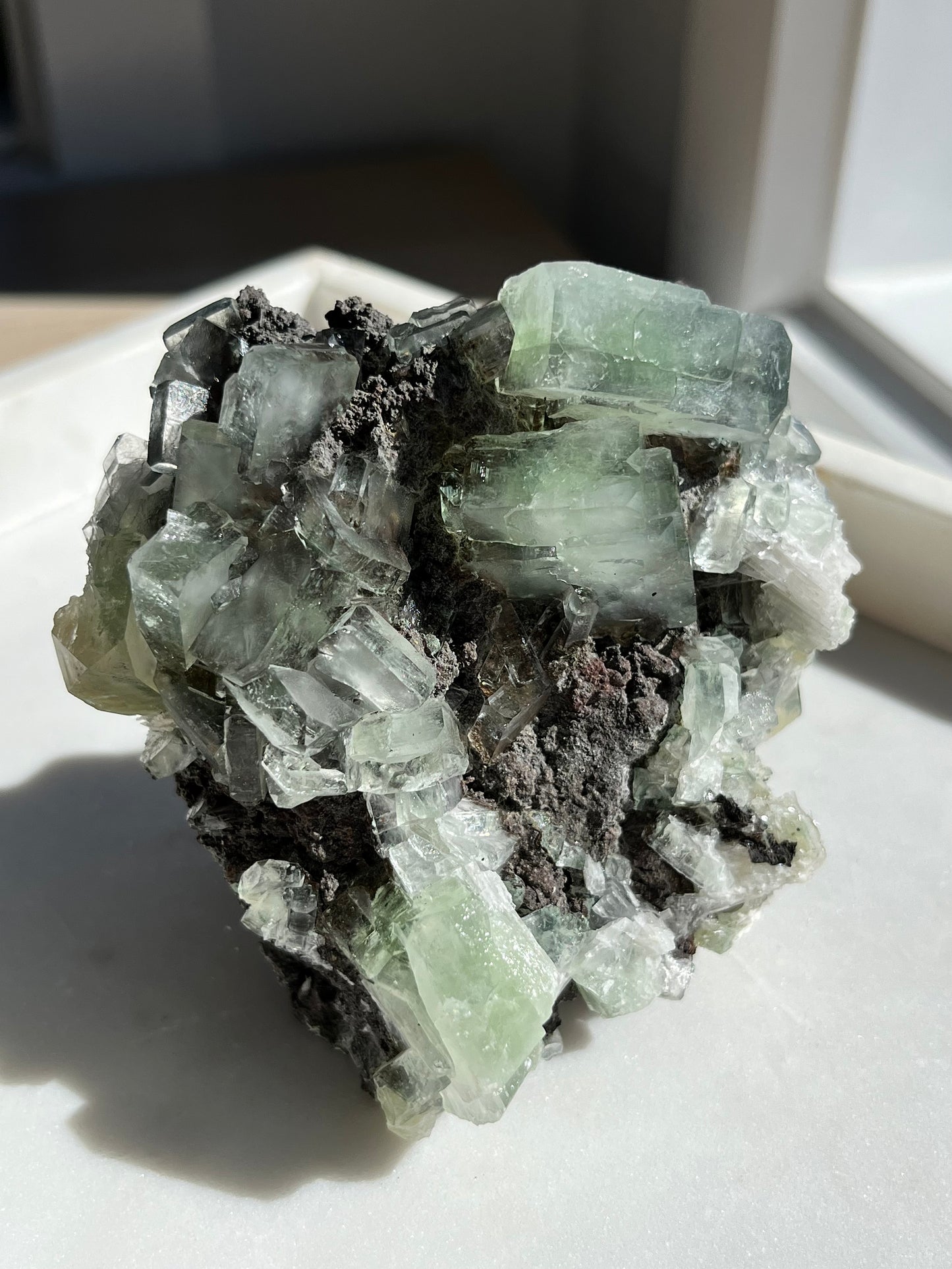 Green Apophyllite w/Scolecite Inclusions on Basalt Matrix Specimen #11